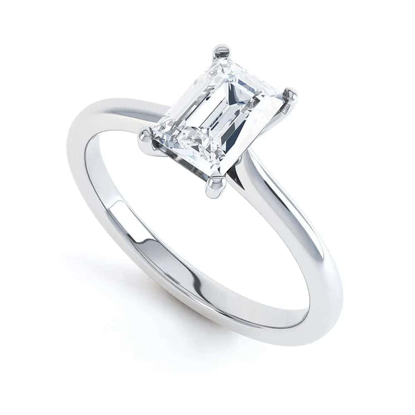 Emerald Cut 4 Claw Diamond Solitaire Ring