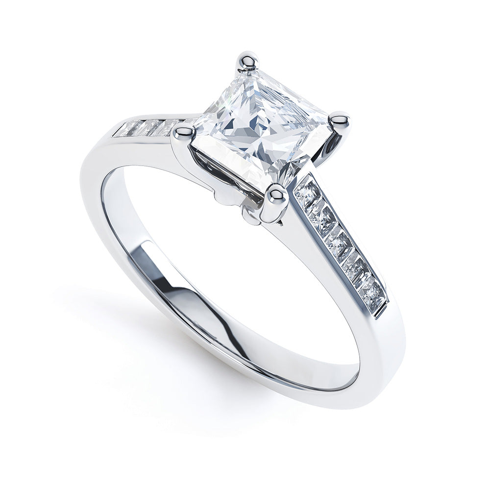 Princess Cut Centre Stone, Four Claw, Parallel Shoulders, Diamond Engagement Ring