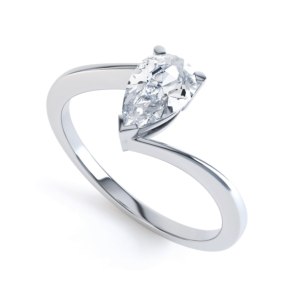 Diamond Engagement Ring- Pear Shaped, V claws Solitaire With Knife Edge twist Shank