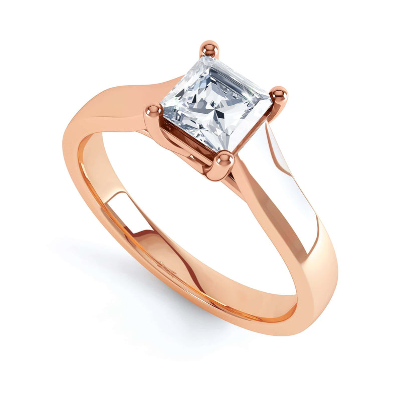Princess Cut Centre Stone, Four Claw Crossover, Parallel shoulders, Diamond Engagement Ring
