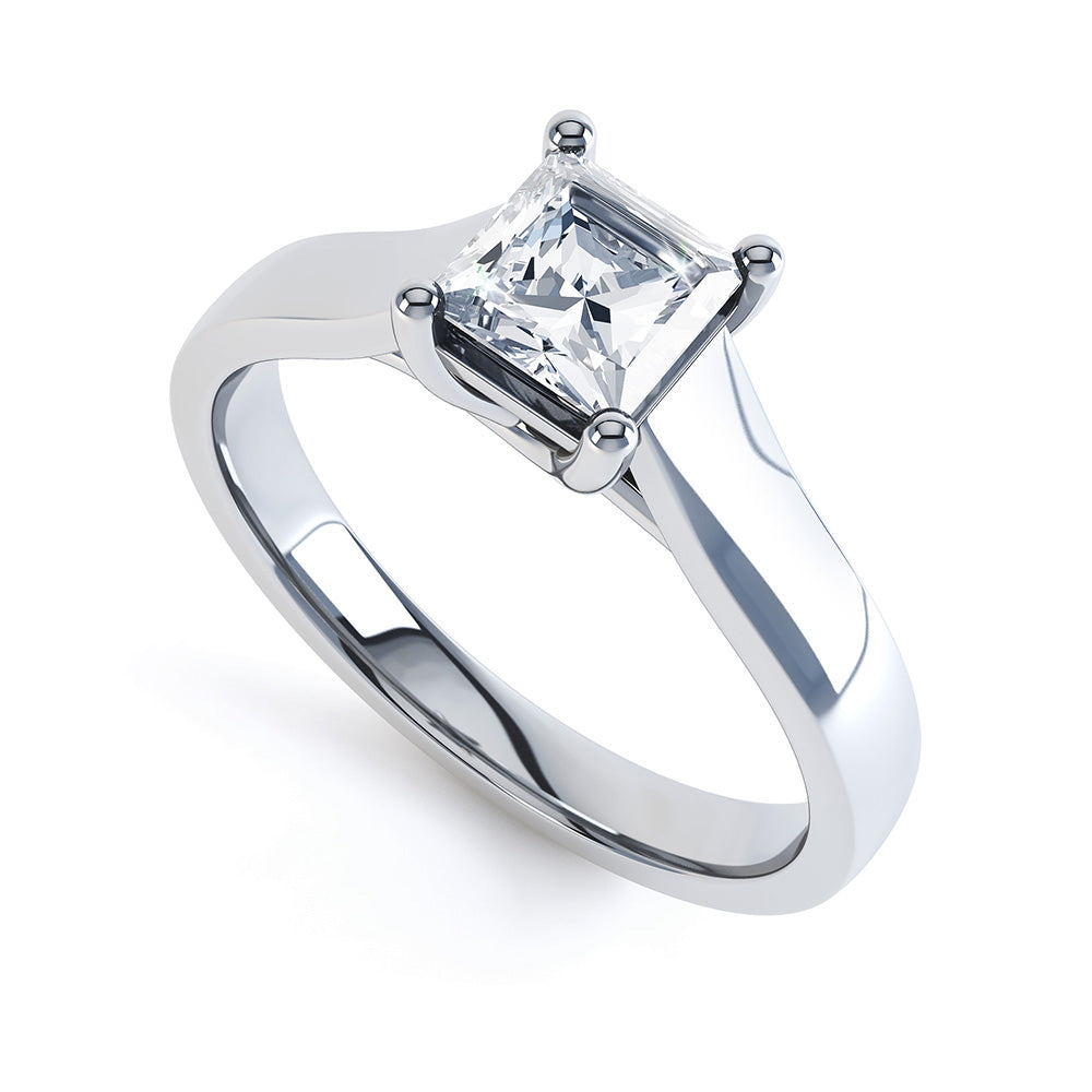 Princess Cut Centre Stone, Four Claw Crossover, Parallel shoulders, Diamond Engagement Ring