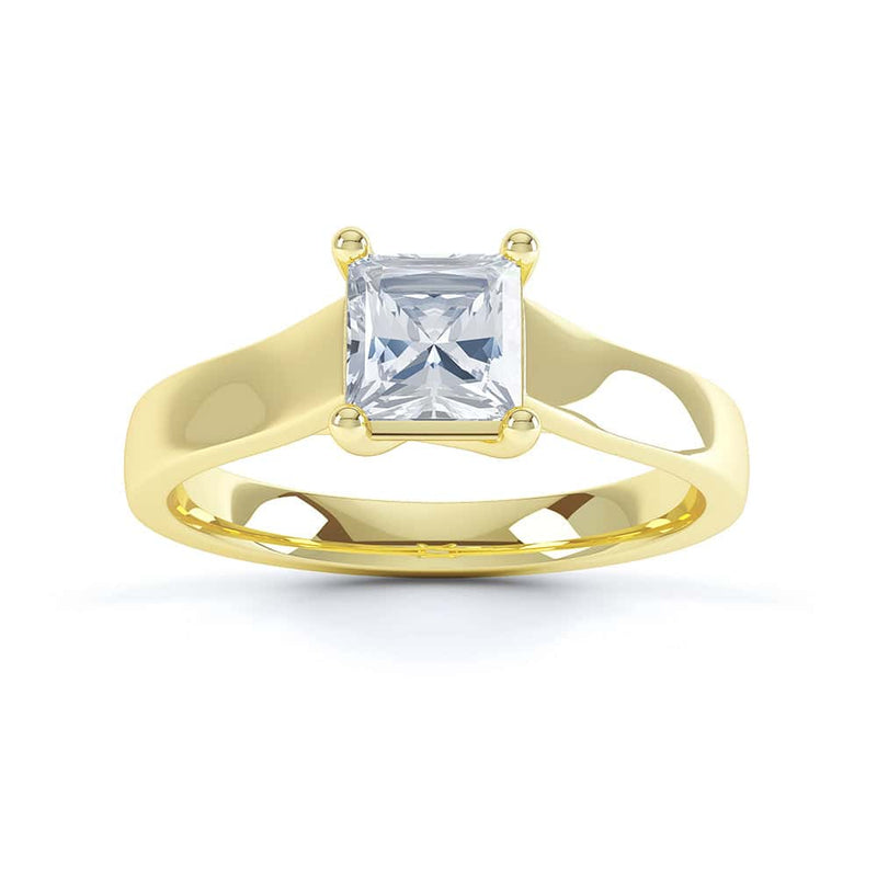 Princess Cut Centre Stone, Four Claw Crossover, Parallel shoulders, Diamond Engagement Ring