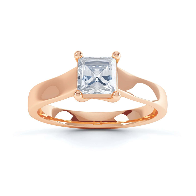Princess Cut Centre Stone, Four Claw Crossover, Parallel shoulders, Diamond Engagement Ring