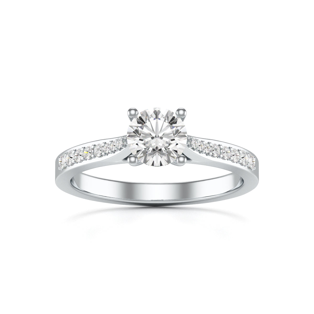 Diamond Engagement Ring- Round Four Claw Tapered Set Shoulders