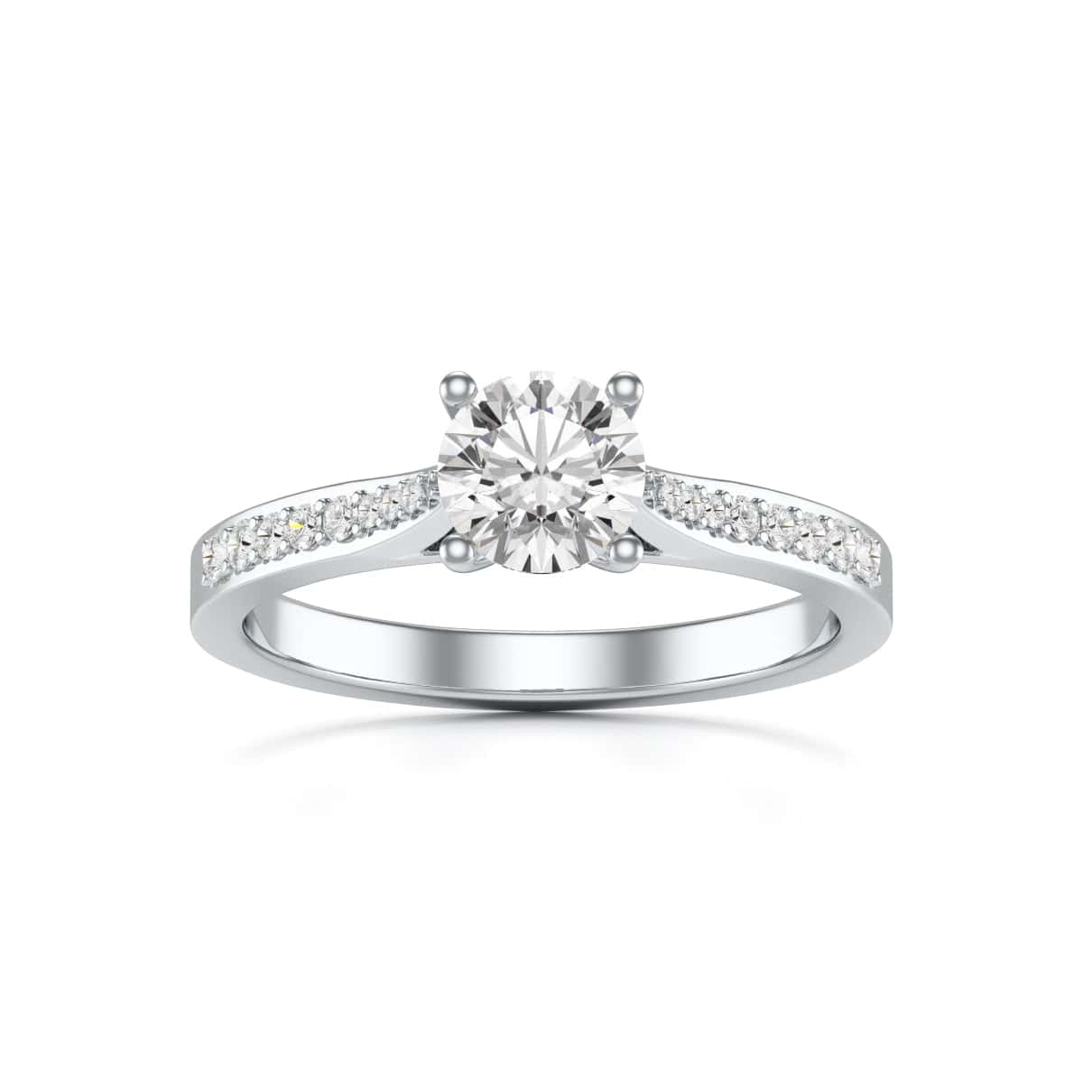 Diamond Engagement Ring- Round Four Claw Tapered Set Shoulders