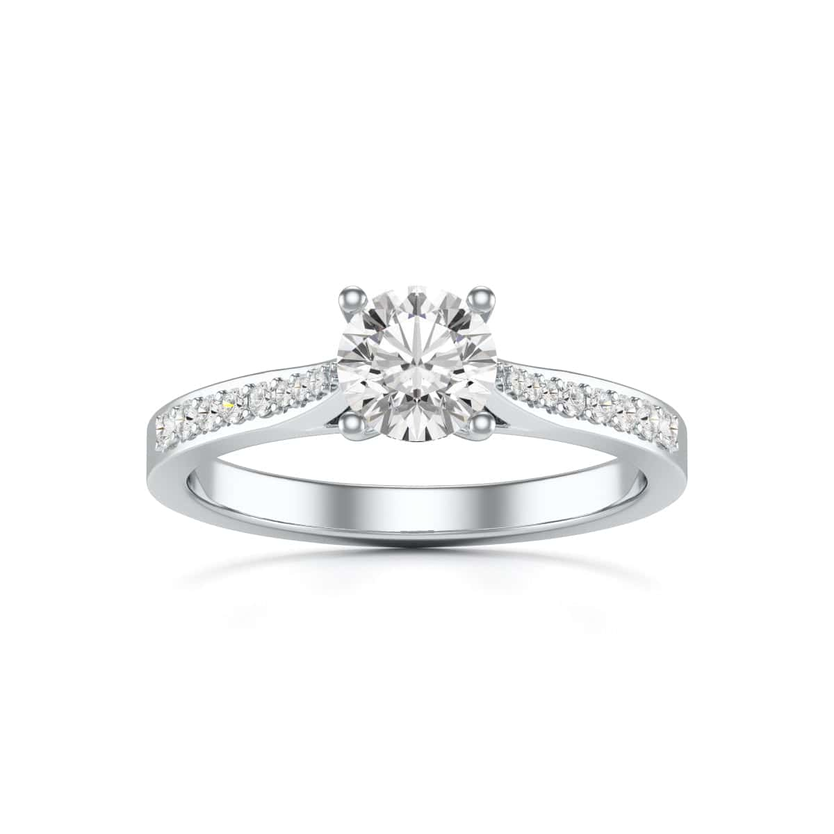 Diamond Engagement Ring- Round Four Claw Tapered Set Shoulders