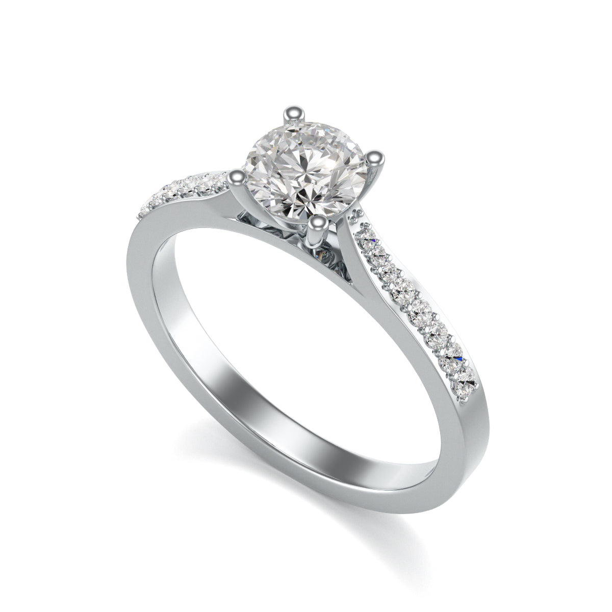 Diamond Engagement Ring- Round Four Claw Tapered Set Shoulders