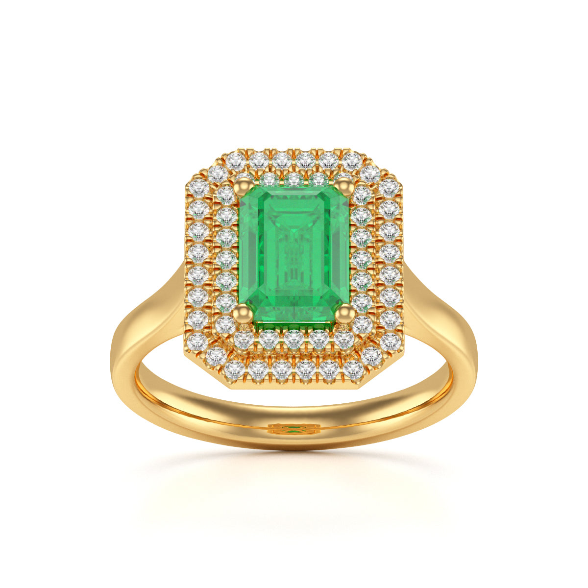 Octagon Emerald Centre Stone with Diamond halo Ring