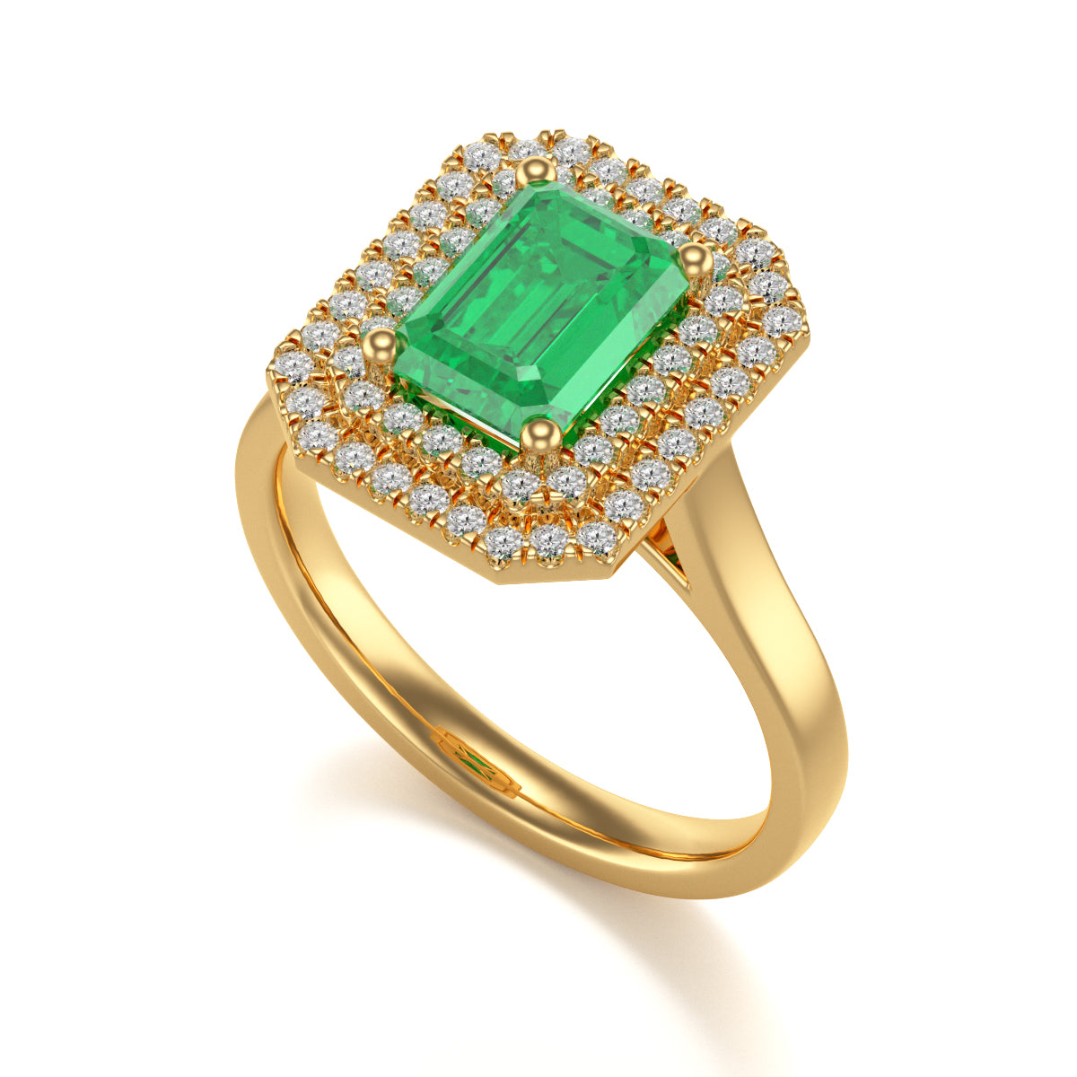 Octagon Emerald Centre Stone with Diamond halo Ring