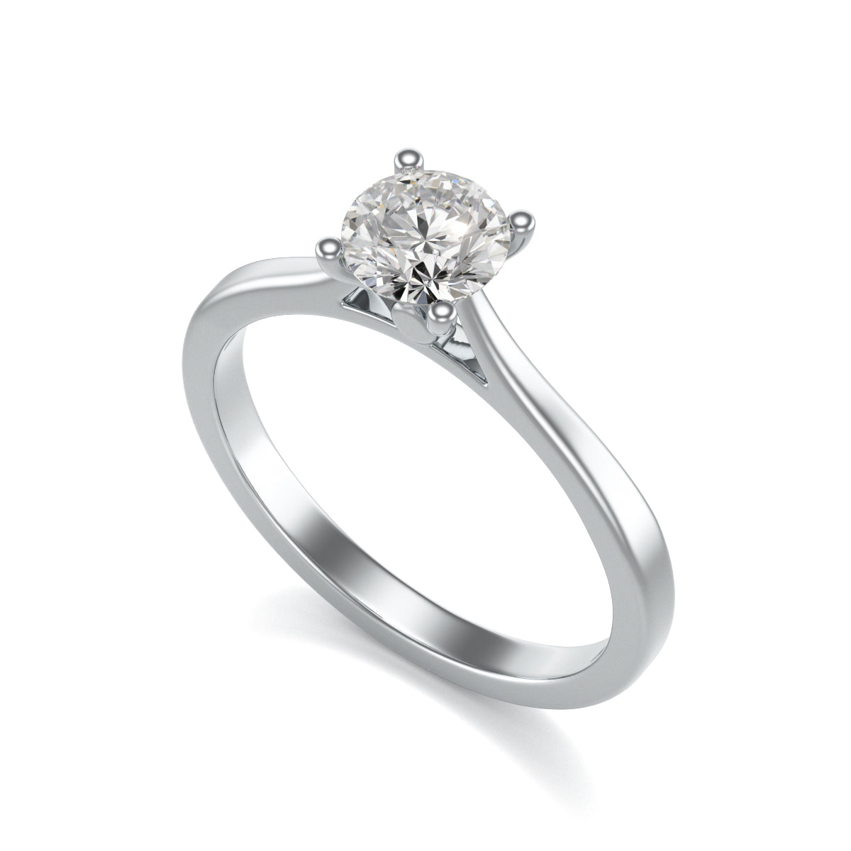 Diamond Engagement Ring- Round Four Claw Tapered Shank Plain
