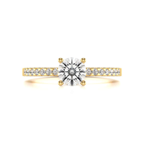 Diamond Engagement Ring- Round Four Claw Scallop Shoulder Set