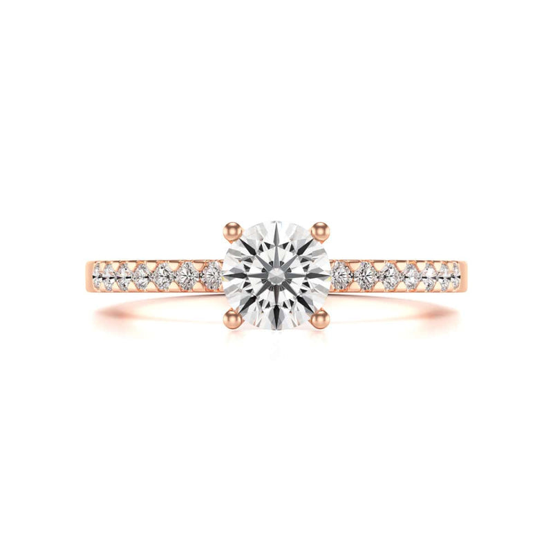 Diamond Engagement Ring- Round Four Claw Scallop Shoulder Set