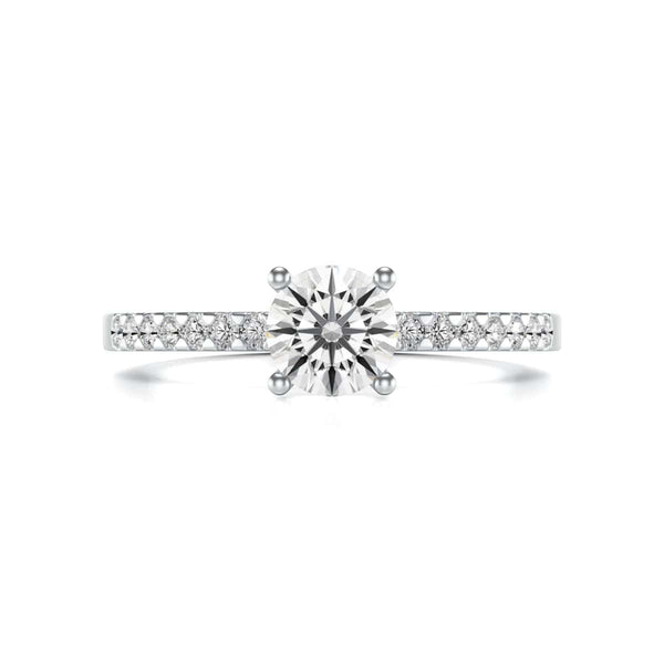 Diamond Engagement Ring- Round Four Claw Scallop Shoulder Set