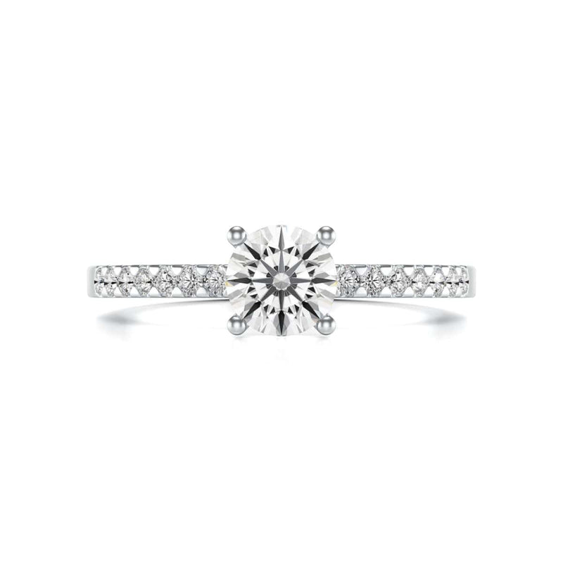 Diamond Engagement Ring- Round Four Claw Scallop Shoulder Set