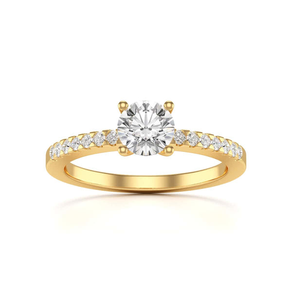 Diamond Engagement Ring- Round Four Claw Scallop Shoulder Set