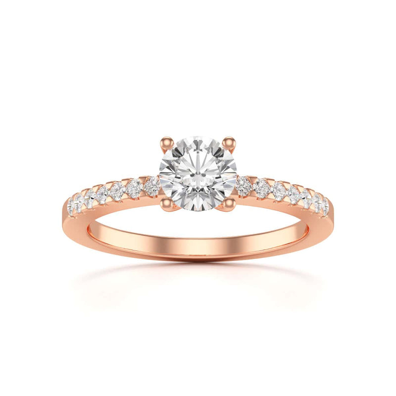 Diamond Engagement Ring- Round Four Claw Scallop Shoulder Set