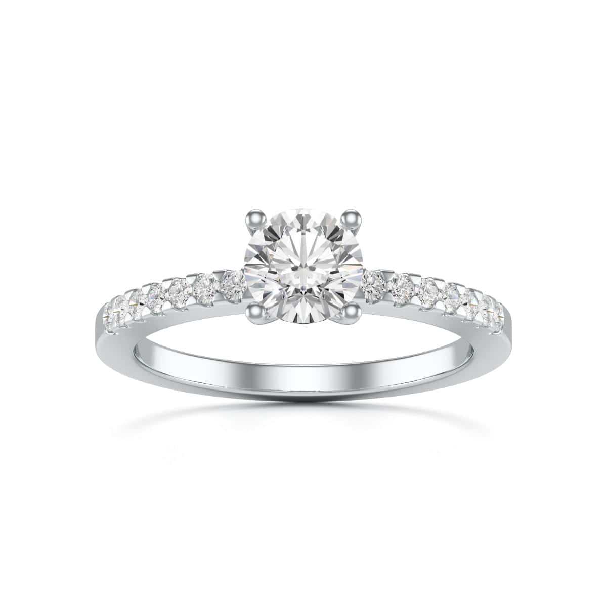 Diamond Engagement Ring- Round Four Claw Scallop Shoulder Set