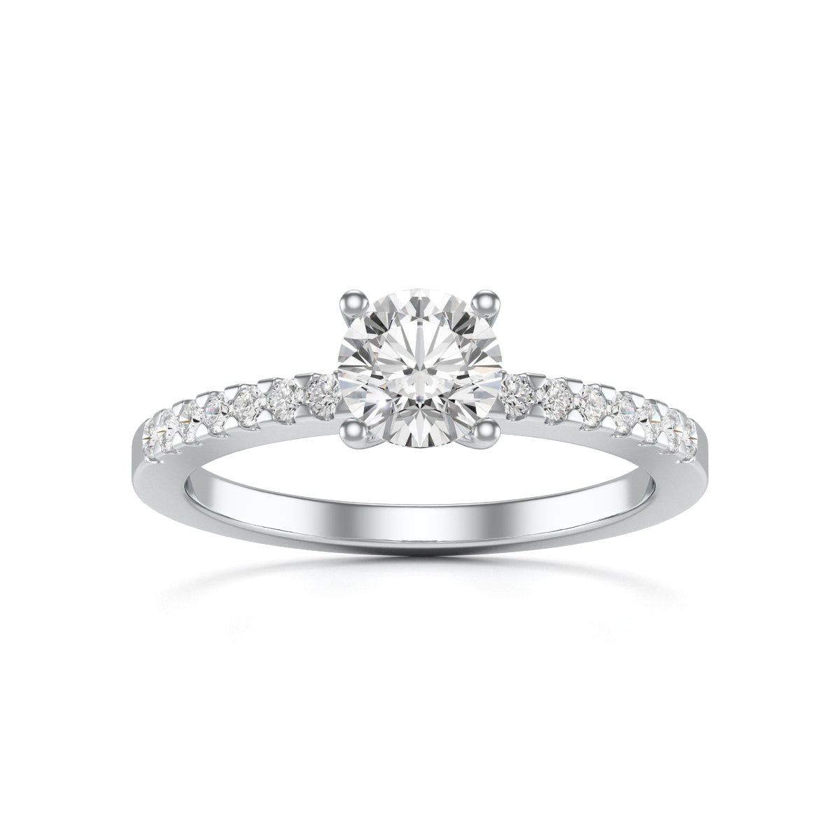 Diamond Engagement Ring- Round Four Claw Scallop Shoulder Set
