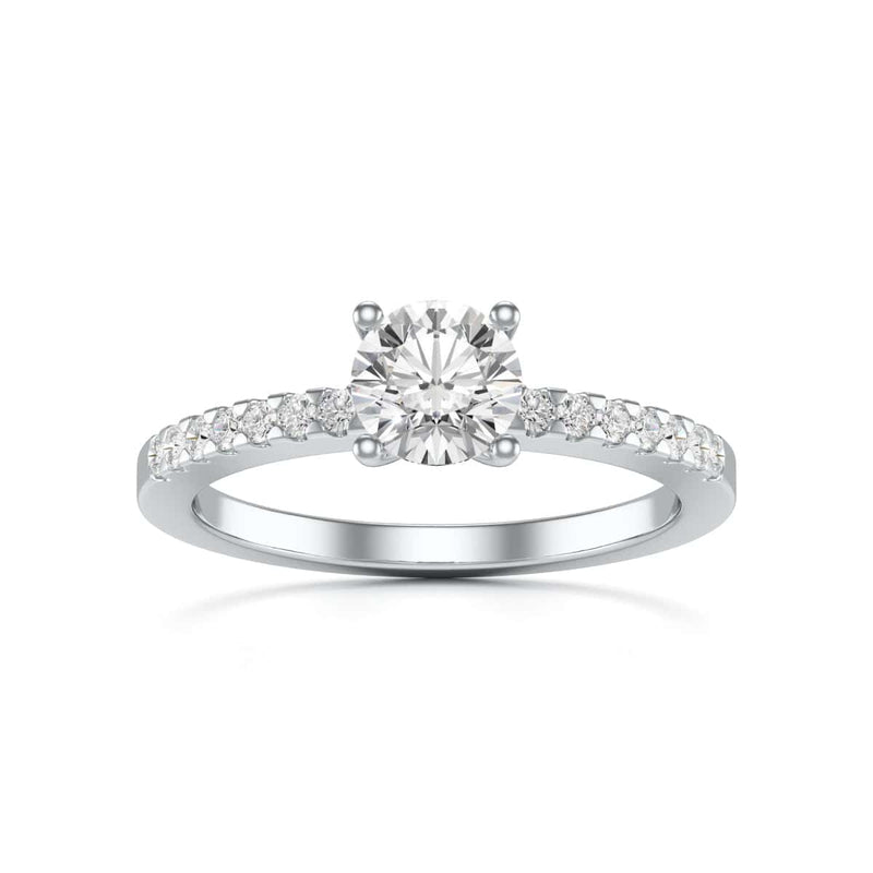 Diamond Engagement Ring- Round Four Claw Scallop Shoulder Set