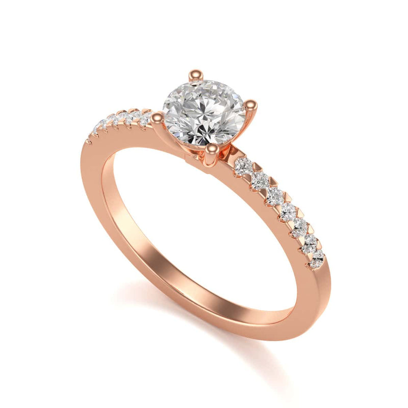 Diamond Engagement Ring- Round Four Claw Scallop Shoulder Set