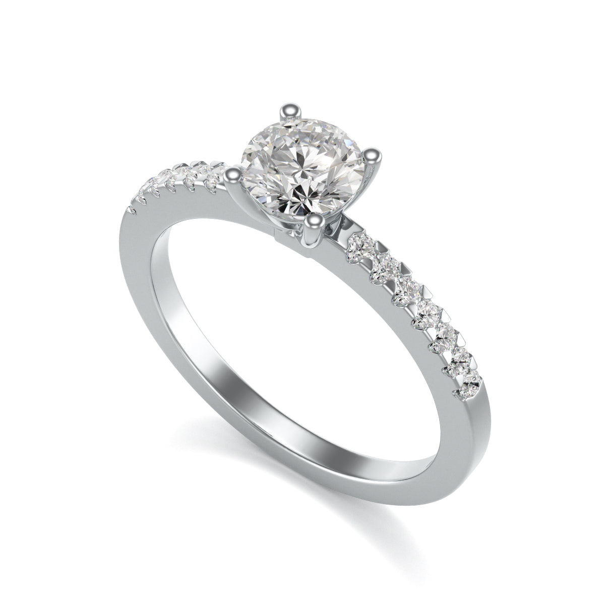 Diamond Engagement Ring- Round Four Claw Scallop Shoulder Set