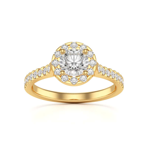 Diamond Engagement Ring- Round Halo Scallop Shoulder Set