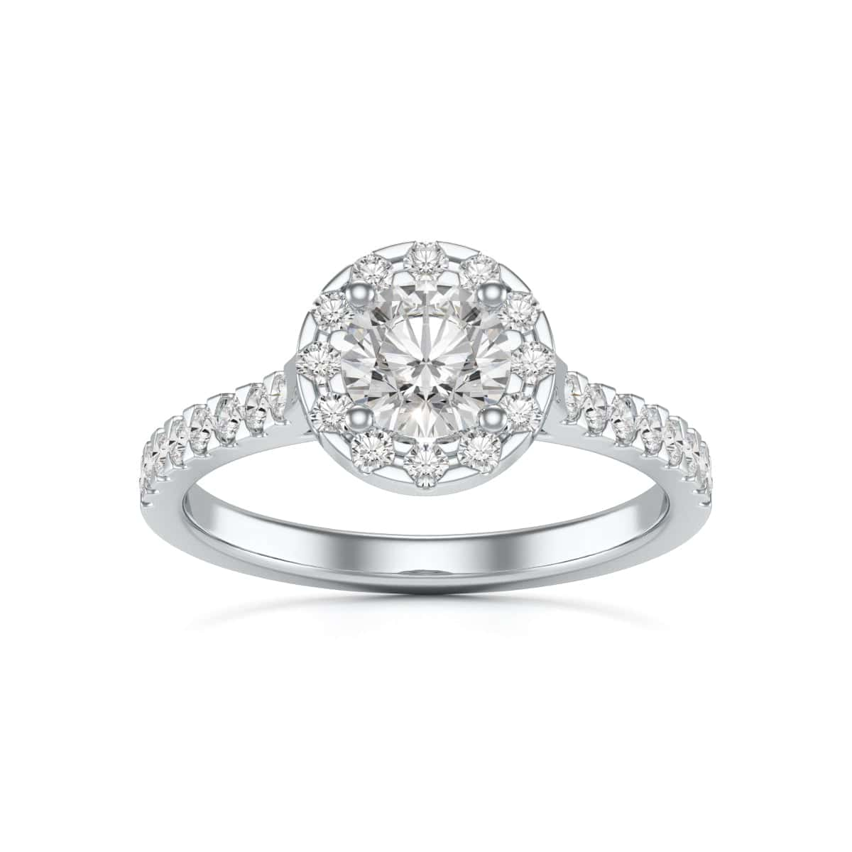 Diamond Engagement Ring- Round Halo Scallop Shoulder Set