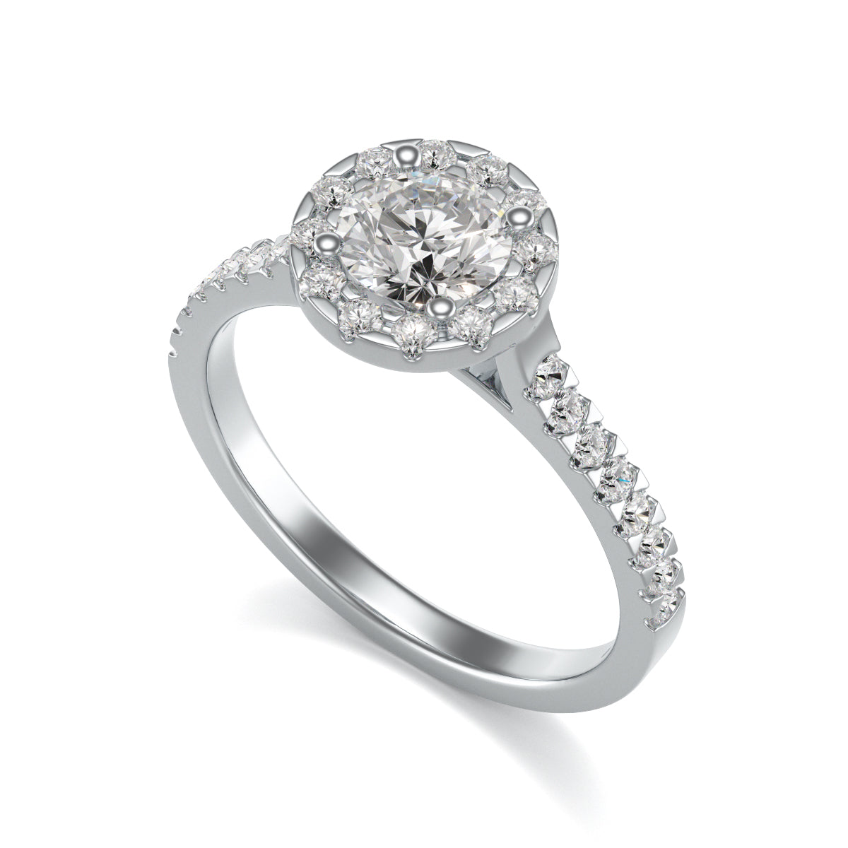 Diamond Engagement Ring- Round Halo Scallop Shoulder Set