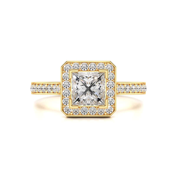 18ct Gold Princess Cut Halo Diamond Engagement Ring - Square Shape