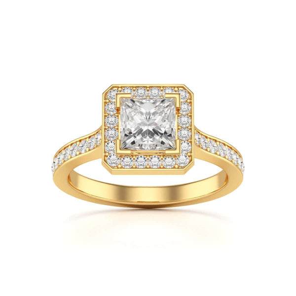 18ct Gold Princess Cut Halo Diamond Engagement Ring - Square Shape