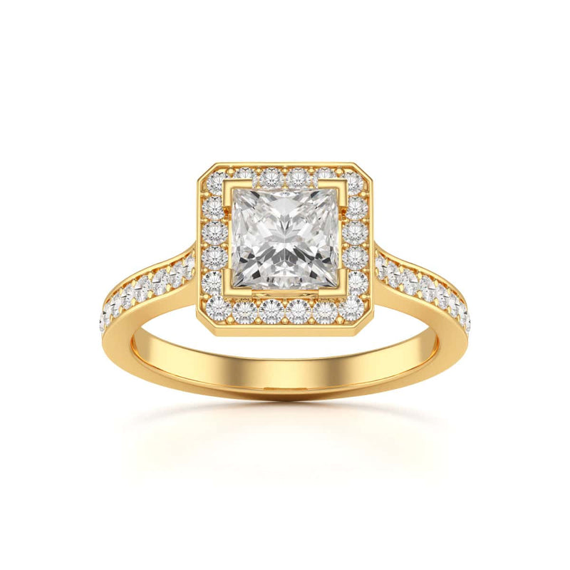 18ct Gold Princess Cut Halo Diamond Engagement Ring - Square Shape