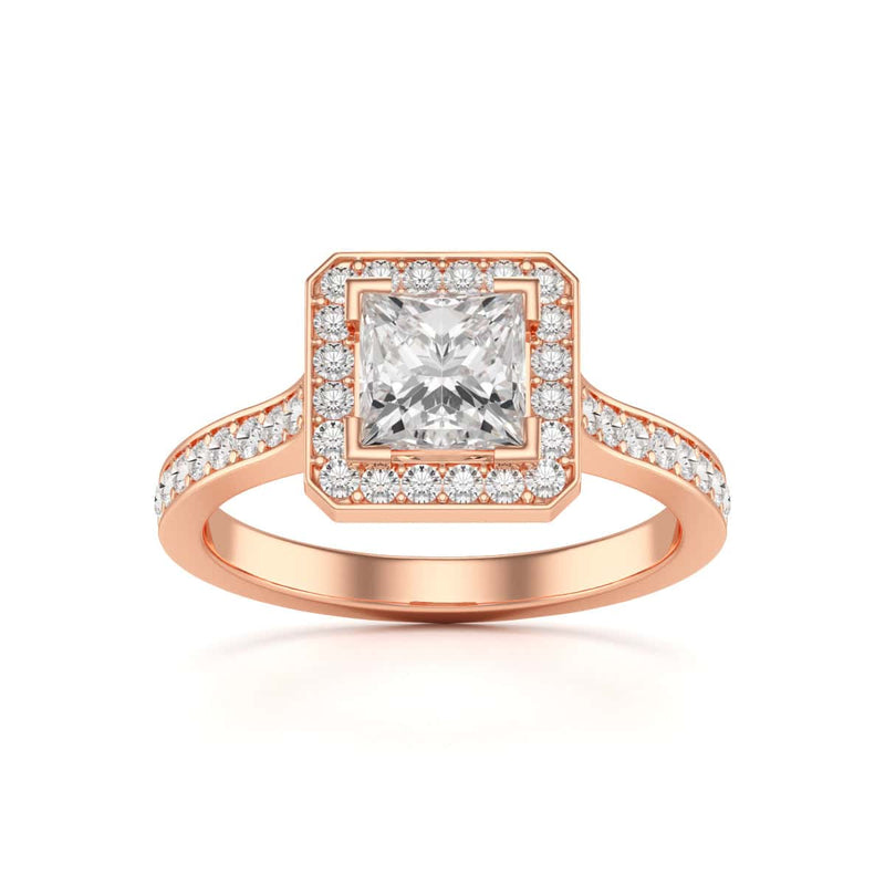 18ct Gold Princess Cut Halo Diamond Engagement Ring - Square Shape
