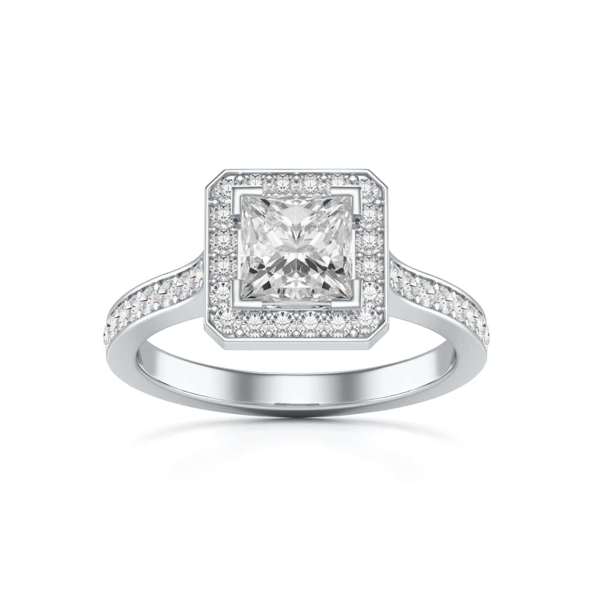 18ct Gold Princess Cut Halo Diamond Engagement Ring - Square Shape