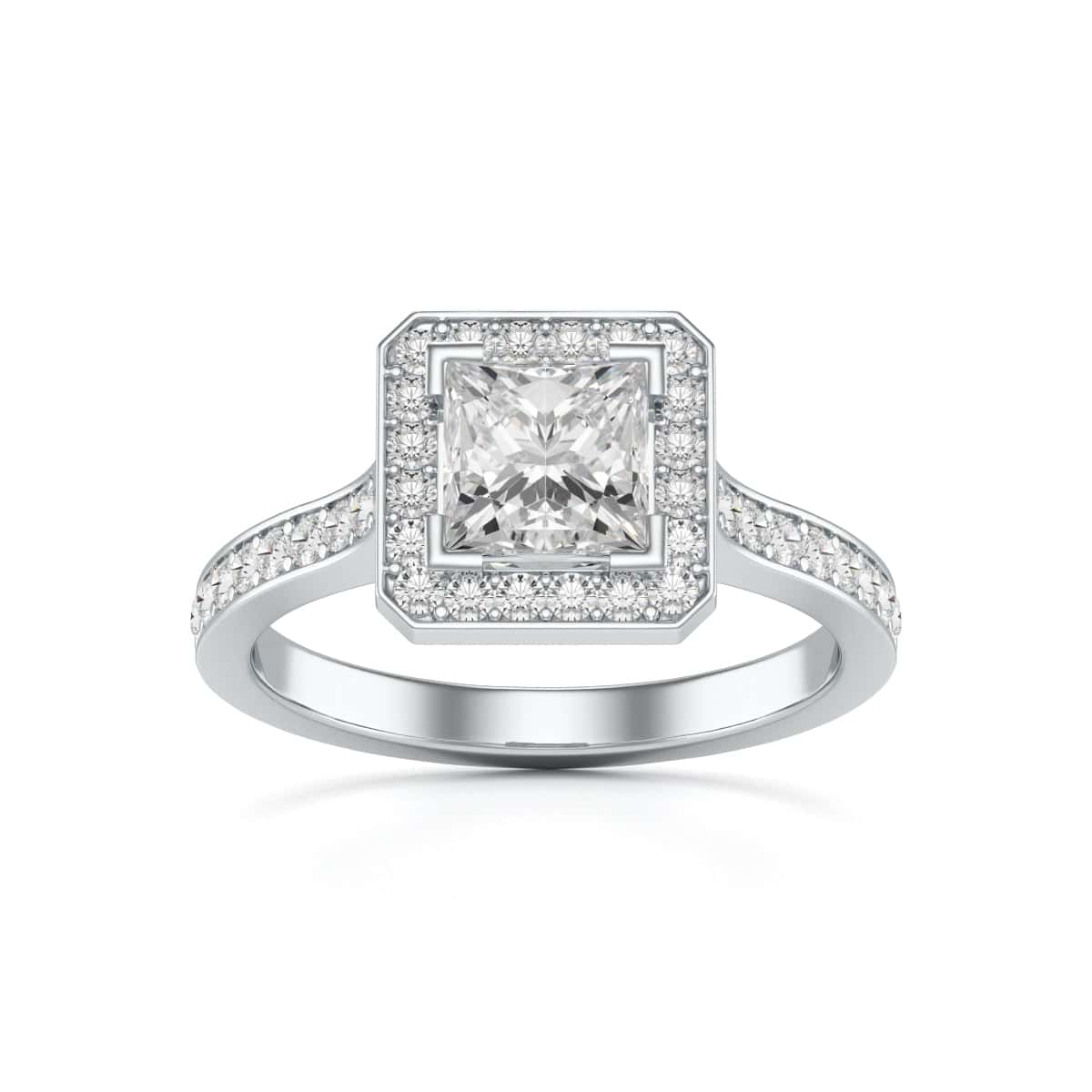 Diamond Engagement Ring- Princess Halo Channel and Grain Set