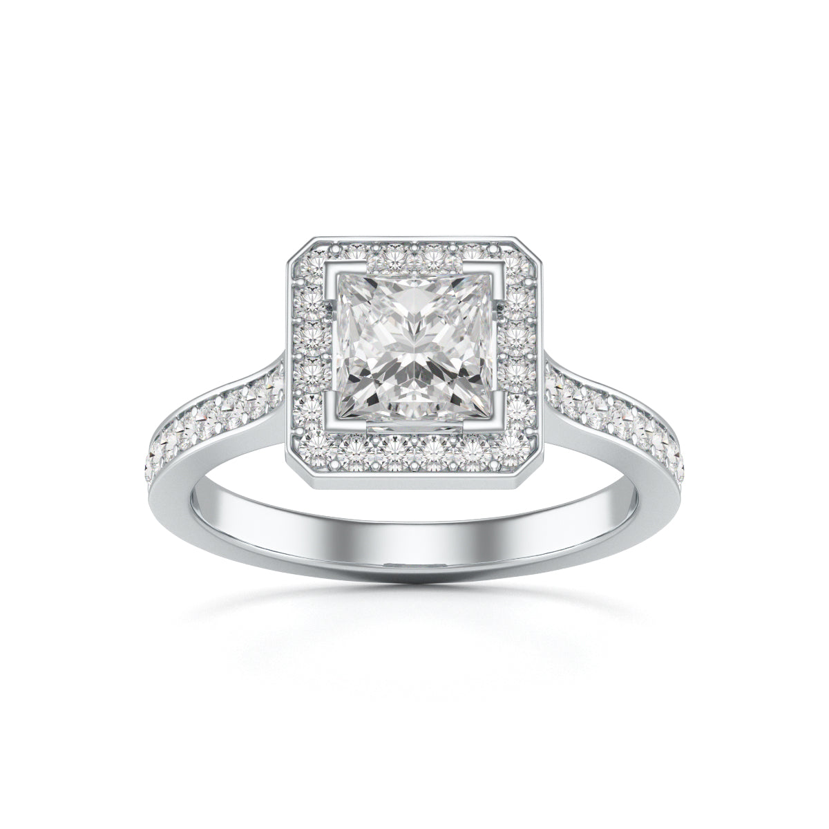 Diamond Engagement Ring- Princess Halo Channel and Grain Set