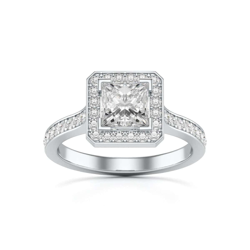 18ct Gold Princess Cut Halo Diamond Engagement Ring - Square Shape