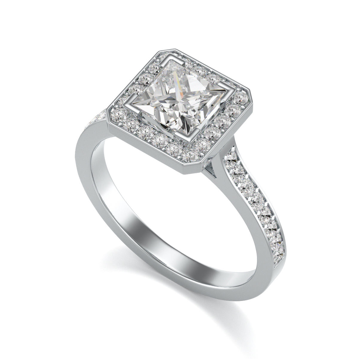 Diamond Engagement Ring- Princess Halo Channel and Grain Set