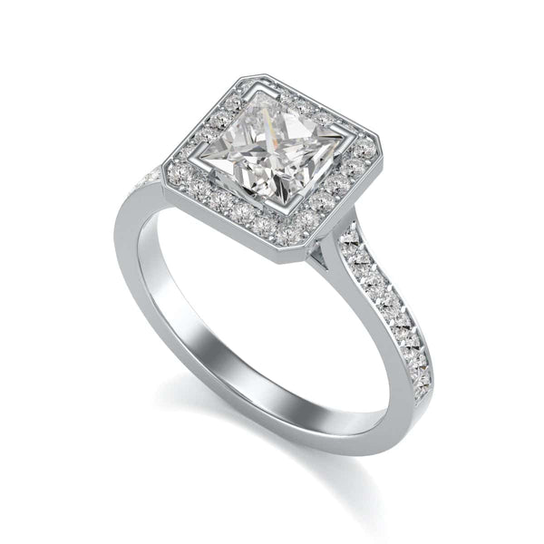 18ct Gold Princess Cut Halo Diamond Engagement Ring - Square Shape