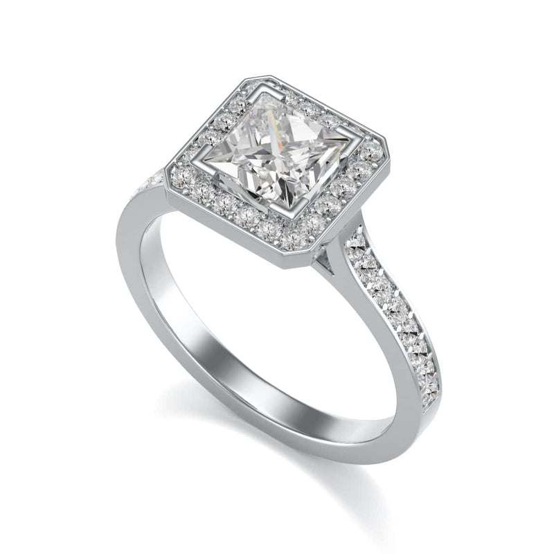 18ct Gold Princess Cut Halo Diamond Engagement Ring - Square Shape